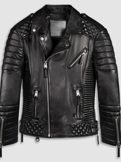 Black Biker Leather Jacket For Men Quilted Style