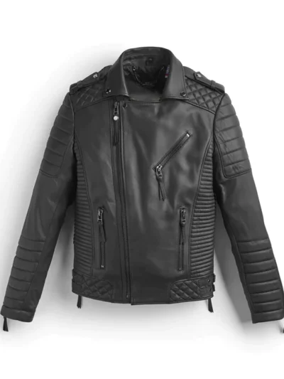 Men Motorcycle Riding Style Black Moto Leather Jacket