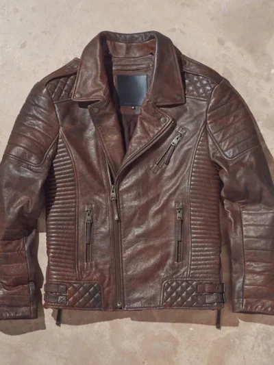 Men Waxed Brown Biker Leather Jacket
