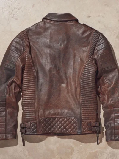 Men Waxed Brown Biker Leather Motorcycle Jacket