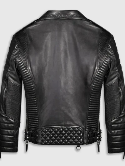 Quilted Leather Jacket Men Black Biker Leather Jacket Quilted Style